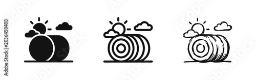 Foto Hay Bale Icon Set with Sun and Clouds for Farming and Agriculture symbols