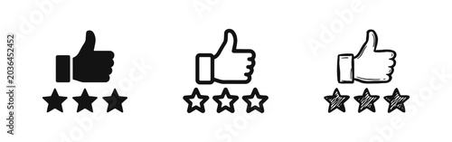 Quadro su tela Thumbs up rating icon set with stars in three styles for customer feedback and s