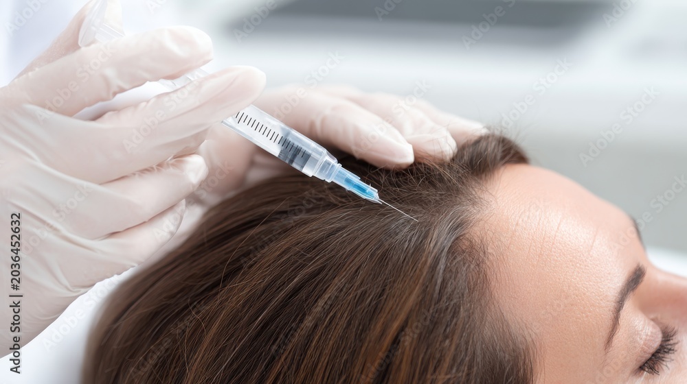 Naklejka premium PRP treatment in action during a clinical session focusing on hair restoration techniques