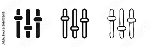 Foto Audio Mixer Sliders Icon Set, Sound Control and Equalizer Settings Symbols