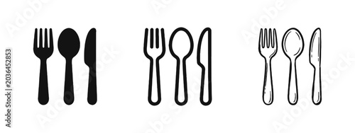 Fotografi Cutlery Set Icon, Fork Spoon and Knife Restaurant Dining Symbols