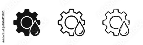 Foto Gear with Water Drop Icon Set - Lubrication, Oil Change, and Maintenance Symbol