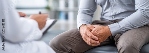 Clinical scene showing a prostate health check in a medical office setting