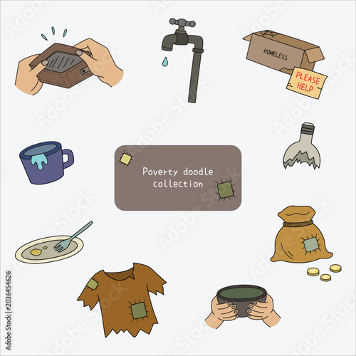 Fotografía Hand drawn illustration of poverty and hardship economy vector isolated clip art