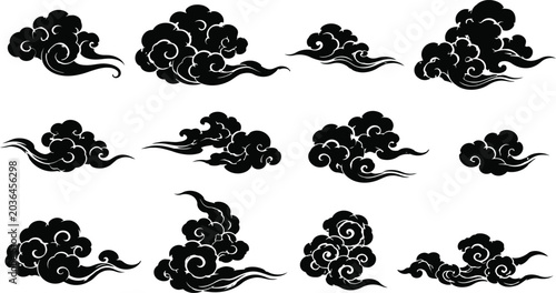 Set of traditional japanese and chinese clouds, vector illustration