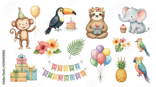 Canvas Print Cute jungle animal celebration