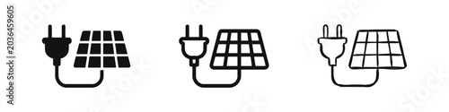 Bild auf Leinwand Solar Panel with Electric Power Plug Icon Set