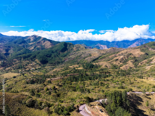 erial view from  the La Yeguada National Park. Nestled within an ancient volcanic complex, characterized by pine forests, mountains, and a stunning natural backdrop. Calobre, Veraguas, Panama