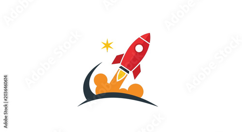 Photos rocket launch logo design with star and smoke trail