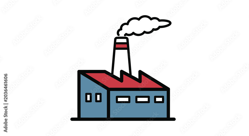 Naklejka premium factory building illustration with smokestack on white background