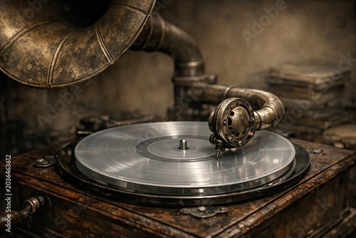A classic record player sitting on a wooden table, ideal for music lovers and home decor