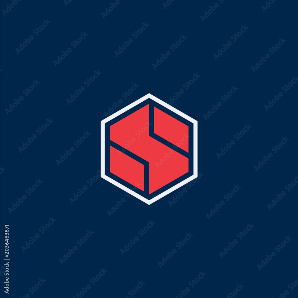 Fototapeta premium S letter initial logo in technical hexagon shape with red color