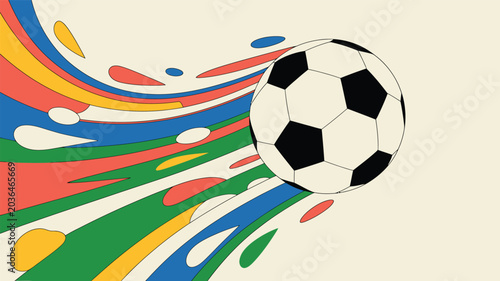 Canvas Print An energetic soccer ball in motion with colorful streaks capturing the thrill of a World Cup game