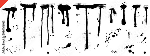 Canvastavla Paint drip and black ink splash set with grunge splotch silhouettes