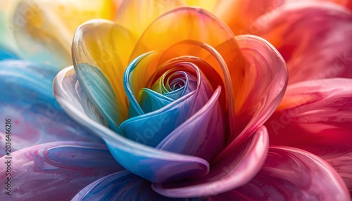 Colorful Liquid Paint Flower Macro with Fluid Texture and Abstract Bloom Design