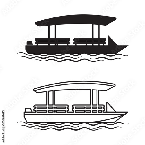 Foto River Boat Silhouette On Water Black And White Graphic