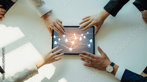 image representing on a tablet the network in the company 