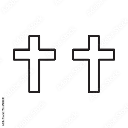Bild auf Leinwand Two Christian Crosses Black Line Art Silhouette On White Background