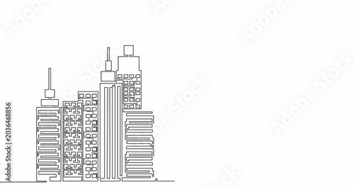 Self drawing line animation businesswoman leader boss female and cityscape continuous one single line drawn concept video