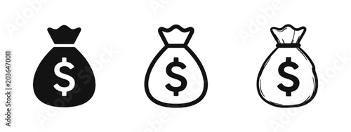 Photos Money Bag with Dollar Sign Icon Set, Vector Illustration of Sacks of Cash in Dif
