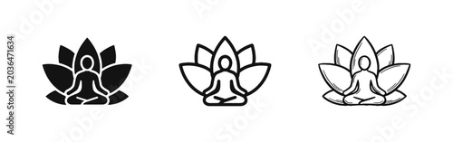 Photography Meditation and yoga zen icon set, wellness and mindfulness symbol, person in lot