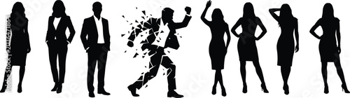 Tableau sur toile Collection of professional business people silhouettes including a businessman d