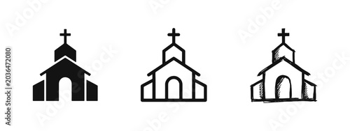 Konstfotografi Church Building Icon Set Representing Religion and Faith in Three Styles