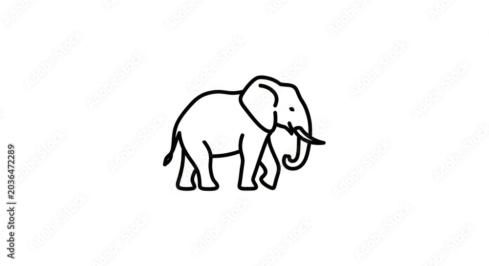 Fototapeta premium Simple Line Drawing Elephant Icon.