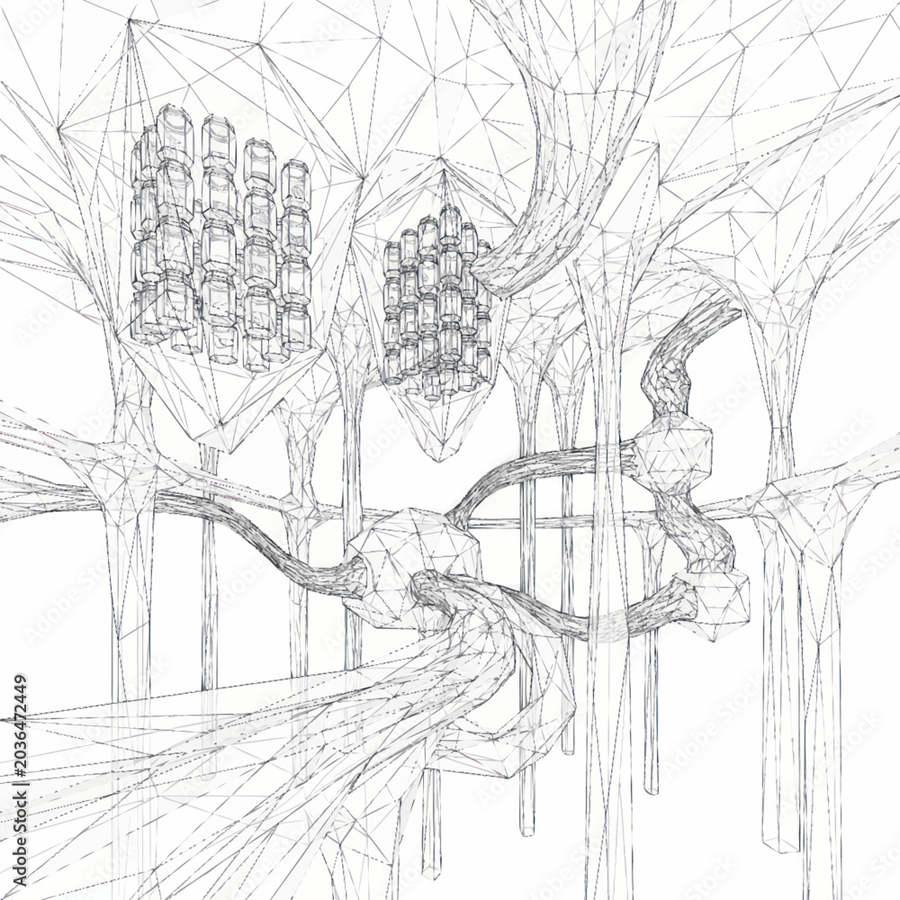 Obraz premium Intricate Architectural Drawing of a Futuristic Structure.