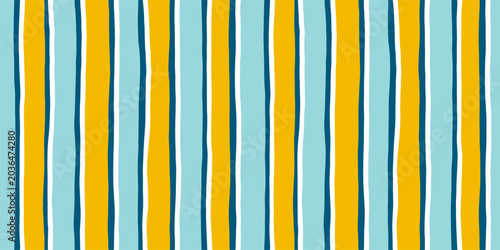 Stripes seamless pattern. Blue and yellow lines print. Watercolor sea stripes hand drown background