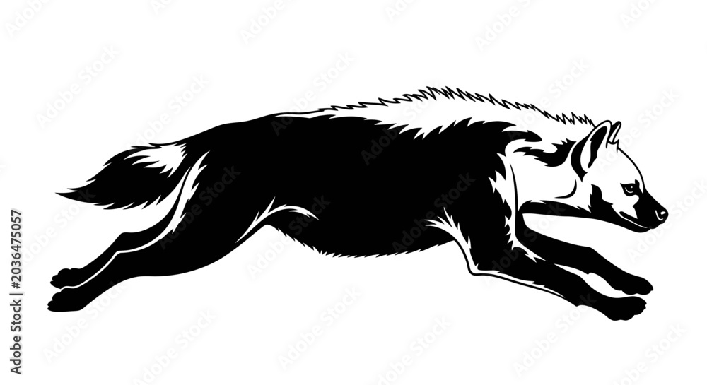 Fototapeta premium Black and white silhouette of a hyena running