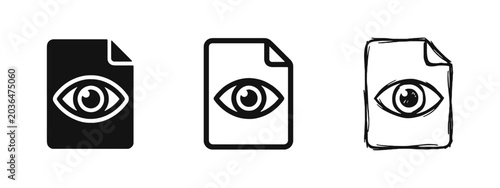 Fotografía Document with eye icon set for file preview, visibility, and audit concepts