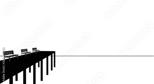 Konstfotografi Minimalist illustration of empty benches on a pier
