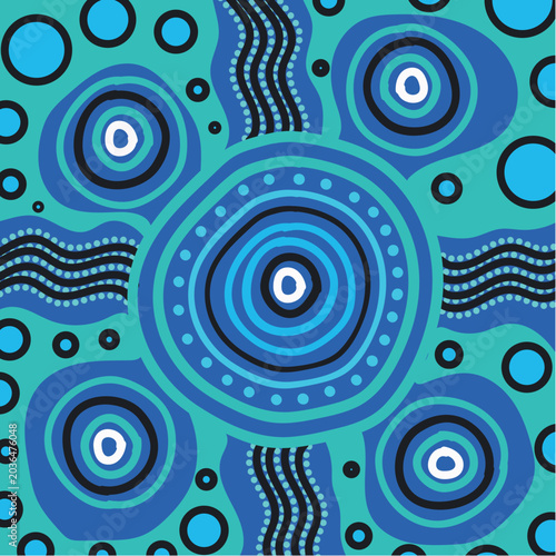 Blue Circular Aboriginal Dot Traditional Tribal Art Illustration