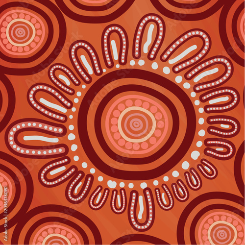 Orange Circular Aboriginal Dot Traditional Art Illustration