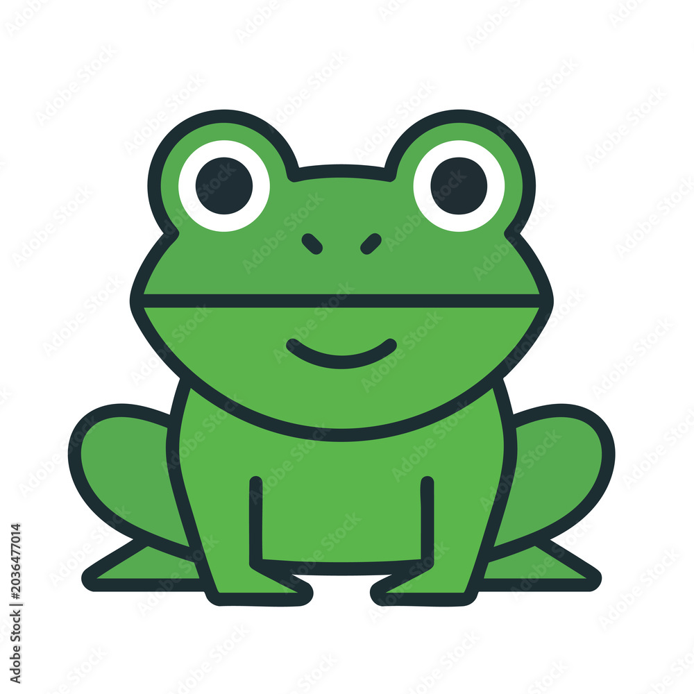 Obraz premium Minimalist vector illustration of a cute green frog icon.