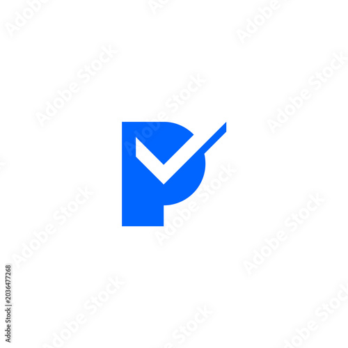 P letter initial logo with check mark icon.