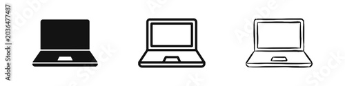 Bild auf Leinwand Laptop Computer Icon Set in Solid, Outline, and Hand-Drawn Styles for Technology