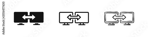 Photos Screen Sharing and Monitor Data Transfer Icons - Computer Network Connection and