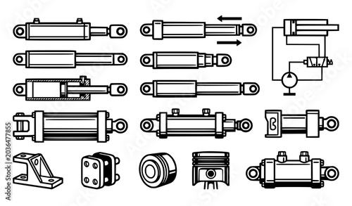 Photos Hydraulic Cylinder Black and White Industrial Vector Icon Design