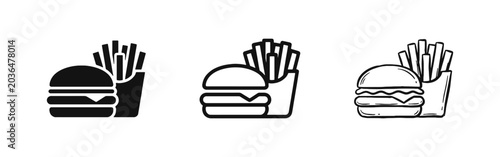 Quadro su tela Fast Food Icon Set - Hamburger and French Fries Symbols for Restaurant and Junk