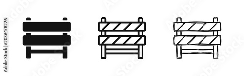 Quadro su tela Construction Road Barrier Icons in Solid, Line and Hand-Drawn Doodle Styles