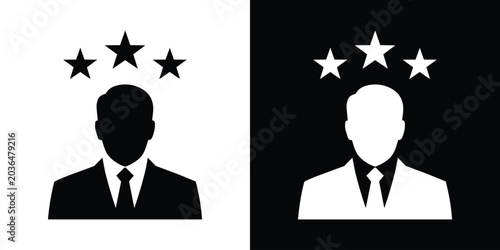 Foto Businessman avatar profile icon with three stars, representing top rated employee, customer review, expert specialist, and VIP user symbol