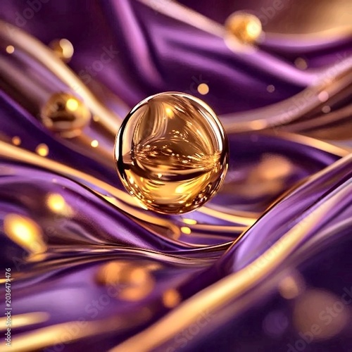 Glamorous Golden Sphere on Flowing Purple Fabric Bokeh Effect