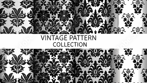 Canvastavla Floral ornament collection a set of twelve black and white vector patterns with