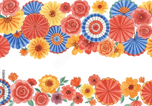 Watercolor Blooms & Festive Fans