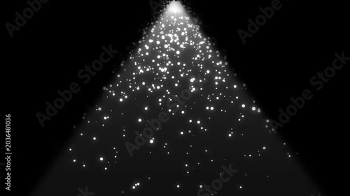 Sparkling white glitter Christmas tree made of glowing particles and twirling bokeh lights, festive holiday animation with shining stars, elegant luxury celebration background in seamless 4k