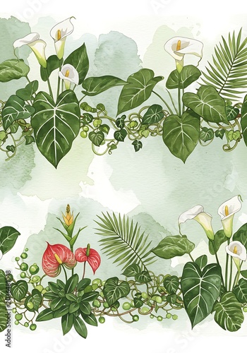 Watercolor Paradise: Tropical Botanical Border