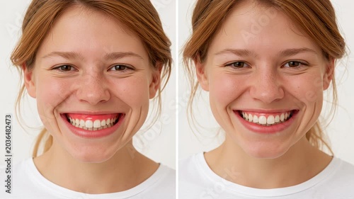 4k video of gummy smile lip repositioning procedure before and after.