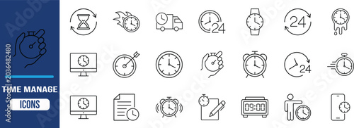 Tableau sur toile Time management clock outline icons